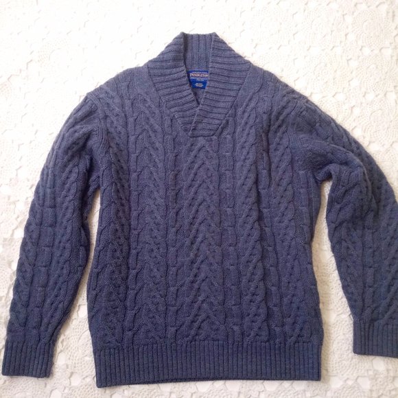 Pendleton Other - Pendleton Cable Knit Sweater Blue 100% Wool Pull over Shawl Collar Small Men